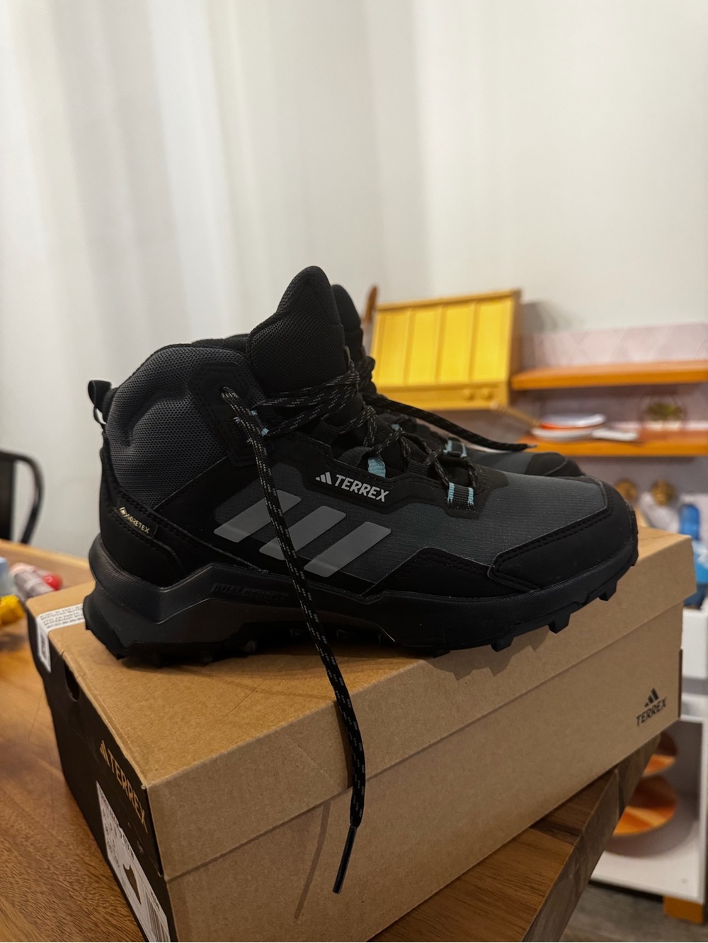 adidas Terrex Core Black Hiking Boots with Mint Accents